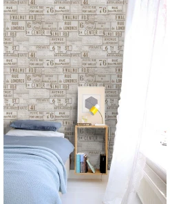 Mind The Gap Vintage Signs Anthracite Wallpaper - Les Jardins Royaux Collection 9 Mind The Gap Vintage Signs Anthracite Wallpaper Les Jardins Royaux