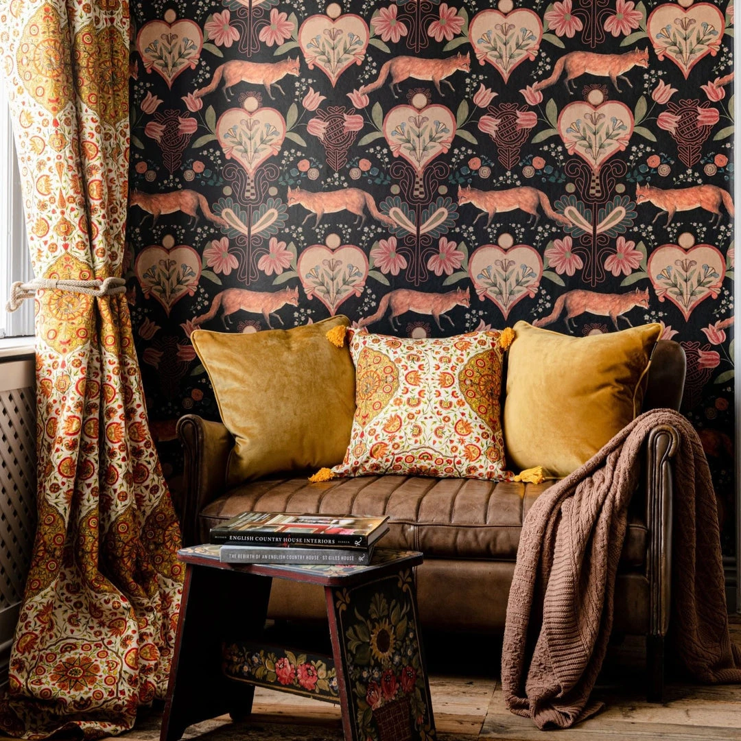 Mind The Gap The Vixen - Anthracite Wallpaper Folk Couture | Floral & Nature Wallpaper 4 Mind The Gap The Vixen - Anthracite Wallpaper Folk Couture