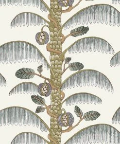 Josephine Munsey Rose & Thorn Palm Stripe Wallpaper In Spicer Brown