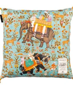 Mind The Gap Hindustan Aquamarine Linen Cushion